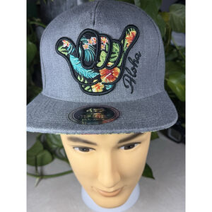 Shaka Snapback Cap Hat Hang Loose Floral Hawaii 100% Cotton Adult OSFM Gray EUC
